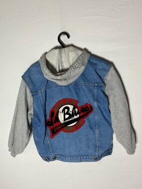 Vintage L.A. Blues Denim Hoodie Jacket Large Logo Back S 90s Streetwear